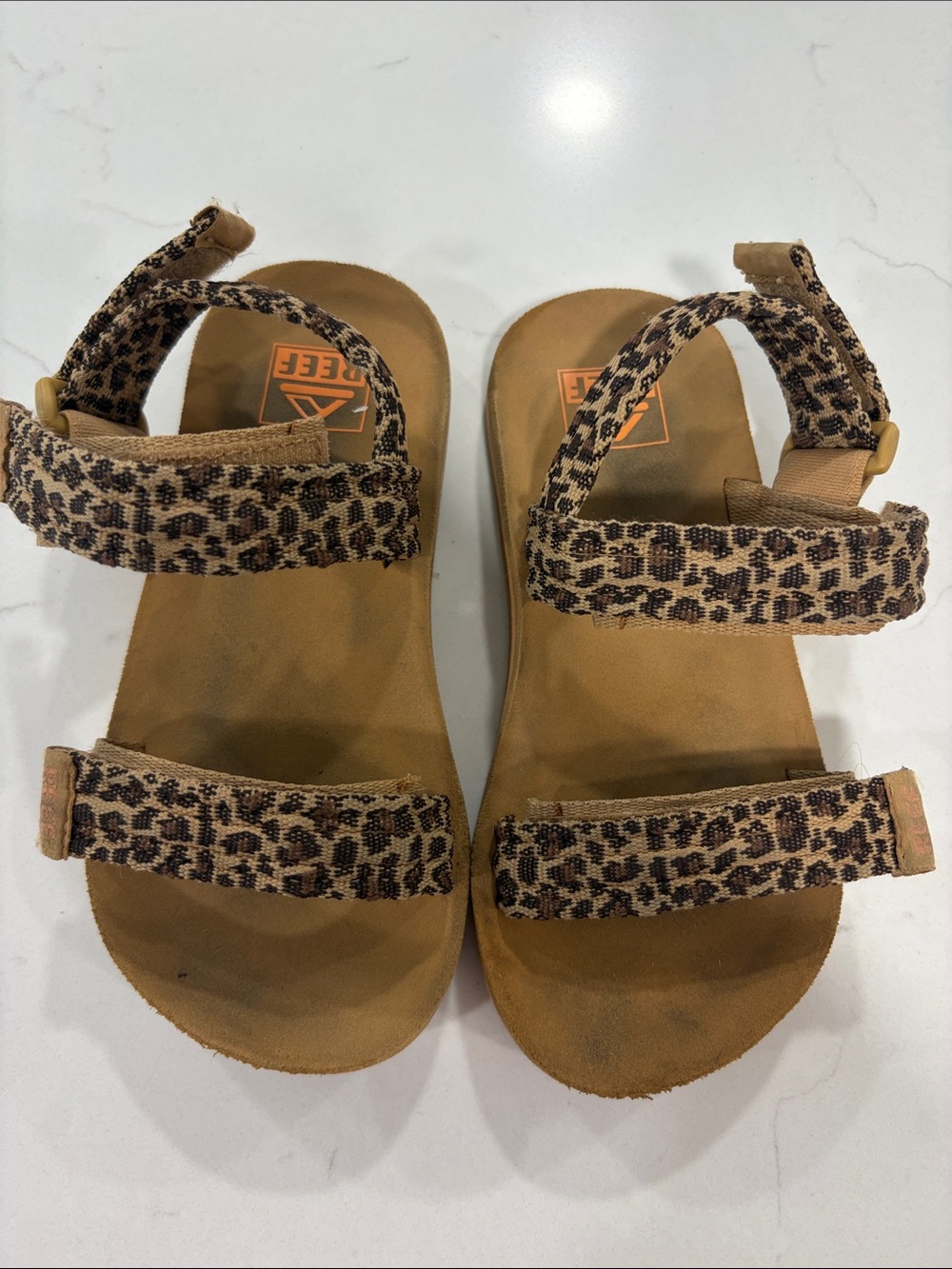 Reef Kids Leopard Print Tan Brown Strappy Sandals